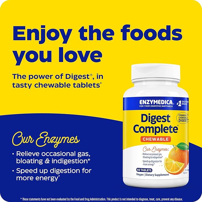 Enzymedica Digest Complete Chewable, Digestive Enzymes, Orange Flavor, 60 Tablets
