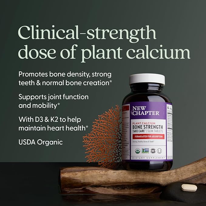 New Chapter Calcium Supplement - Bone Strength Plant-Based USDA Organic Calcium with Magnesium, Vitamin D3+K2, for Bone Health & Joint Mobility, Heart Support, 905 mg dose - 60 Slim Tablets