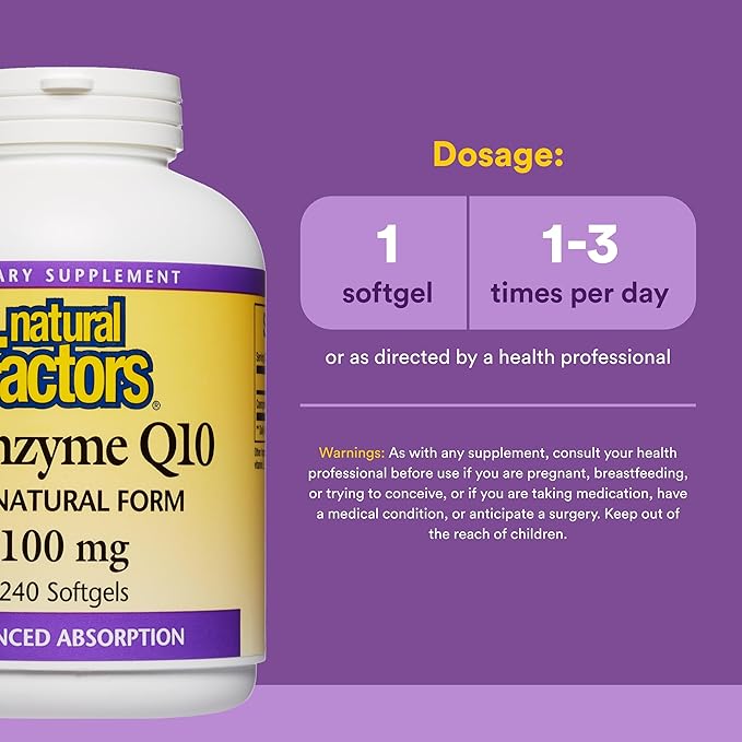 Natural Factors Coenzyme Q10 - Antioxidant Support Supplement Supports Cellular Energy Production - Better Absorption Aids Healthy Heart Function - 100 mg, 240 Softgels (240 Servings)