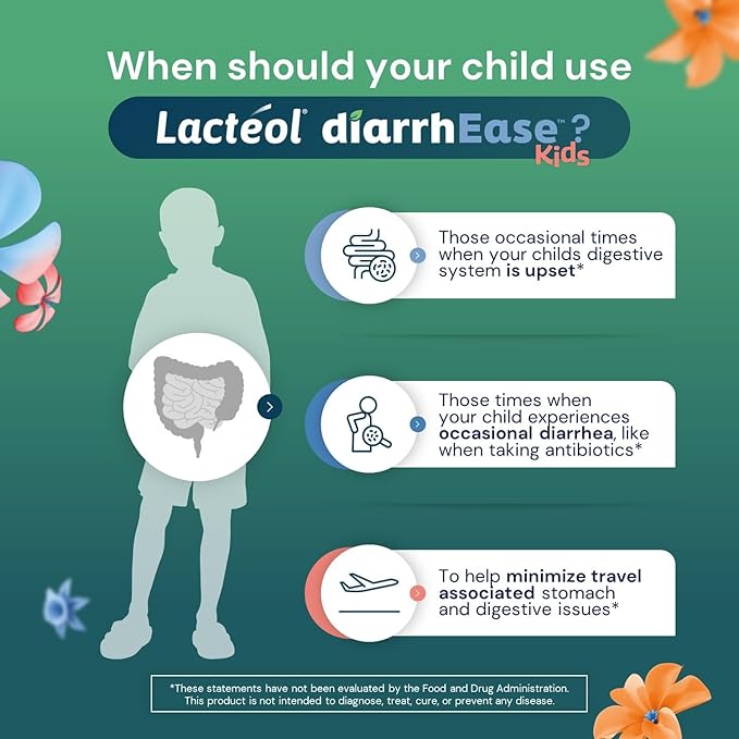 Lactéol diarrhEase Kids - a Safe, Drug Free and clinically Tested postbiotic Strain That Shortens The Duration of Occasional Diarrhea- Works Naturally with Your Child’s Body, 24 Count