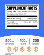 BulkSupplements.com Niacinamide Powder - Vitamin B3 Powder, Niacinamide Supplement, Niacinamide 500mg - B3 Vitamins for Skin, Gluten Free, 500mg per Serving, 100g (3.5 oz) (Pack of 1)