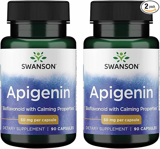 Swanson Apigenin Bioflavonoid Supplement for Adults Seeking Natural Sleep, Relaxation, and Stress Relief Support - 50 mg (90 Vegan Capsules, 2 Pack)