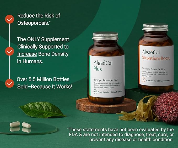 ALGAECAL Bone Builder Pack - Plant Based Calcium Supplement & Strontium - Organic Calcium 750mg with Vitamin D3 1600 IU, Vitamin K2, Magnesium, 16 Nutrients for Bone Health & Density (3-Month Supply)