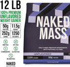 NAKED Mass - Natural Weight Gainer Protein Powder - 12LB Bulk, NSF Certified, GMO Free, Gluten Free & Soy Free. No Artificial Ingredients - 1,250 Calories per Serving