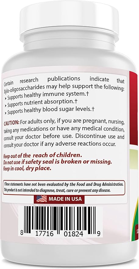 Best Naturals Prebiotics Fiber XOS (Xylo Oligosaccharide) 1400mg Serving 120 Veg Capsules
