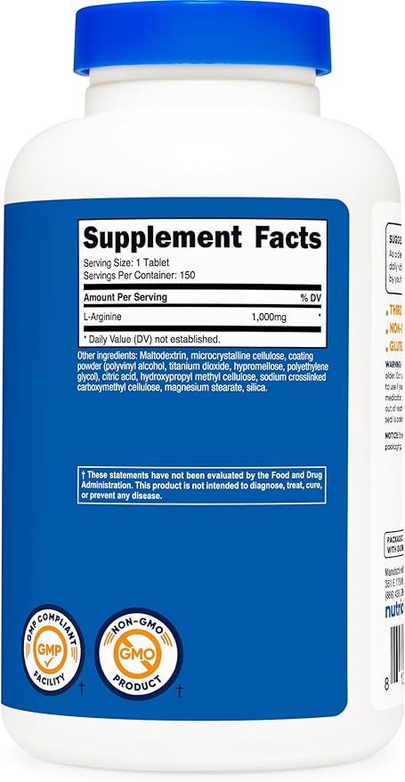 Nutricost L-Arginine 1000mg, Amino Acid Tablets (150 Tablets)