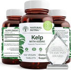 Natural Nutra Kelp Iodine with Potassium Iodide - Thyroid Support Supplement - Immune Strength & Metabolism Balance - Vegan Sea Kelp for Wellness - 225 mcg Iodine - 100 Tablets