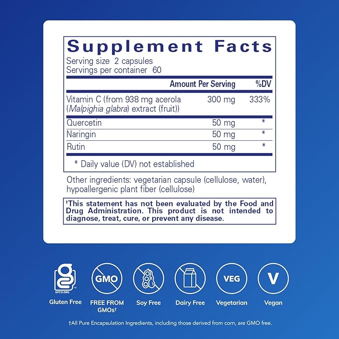 Pure Encapsulations Acerola/Flavonoid | Corn-Free, Plant-Based Vitamin C and Bioflavonoid | 120 Capsules*