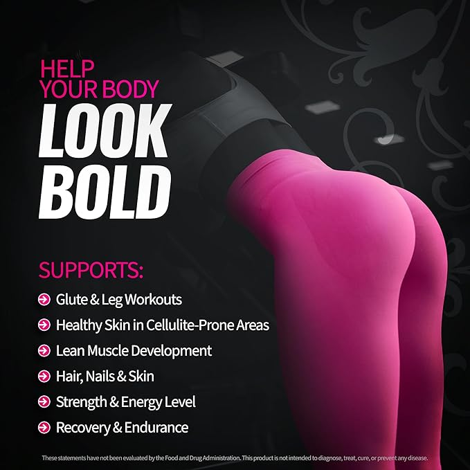 Bold Buns Creatine for Women – Booty Builder Supplement with Collagen & BCAA – Supports Muscle Development, Post-Workout Recovery, Skin Elasticity, Healthy Hair & Nail | Unflavored – 30 Servings