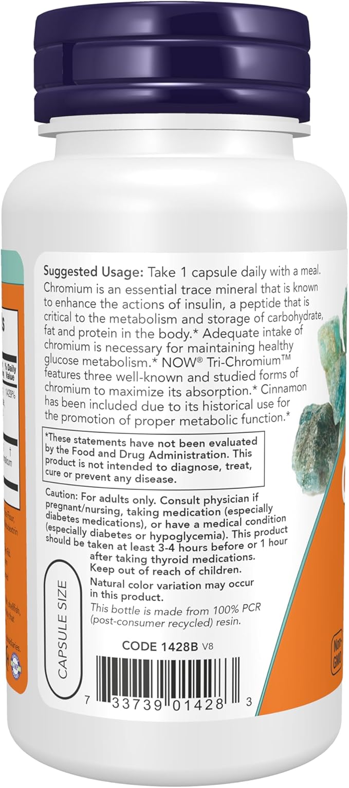 NOW Foods Supplements, Tri-Chromium™ 500 mcg with Cinnamon, Insulin Co-Factor*, 90 Veg Capsules