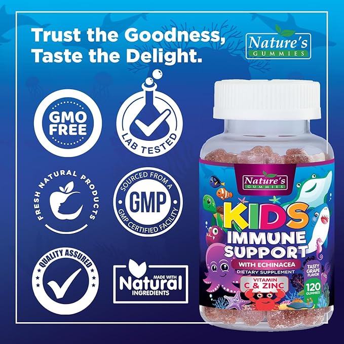 Kids Immune Support Supplement Gummies - Daily Childrens Vitamins C, Zinc & Echinacea - Gummy for Kids Immune Support, Ages 4 and Up, Natural Berry Flavor, Non-GMO, Gluten-Free & Vegan - 120 Gummies