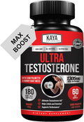 Kaya Naturals UltraTest- Men's T Booster with Tongkat Ali, Horny Goat Weed, Tribulus - Natural Workout Supplement for Energy, Stamina, and Strength Booster - 180 Count