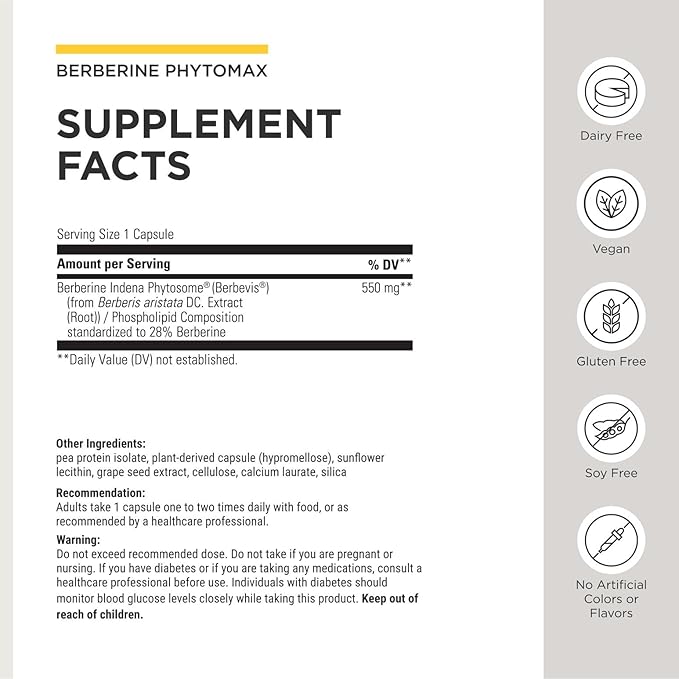 Integrative Therapeutics Berberine Phytomax - Heart & Metabolism Support* - Supplement for Cardiometabolic Health & Antioxidant Pathways Support* - Bioavailable for Enhanced Absorption - 60 Capsules