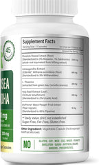 FloraBliss Rhodiola Rosea with Ashwagandha KSM-66, L-Theanine, Holy Basil & Black Pepper - 90 High Potency Vegan Capsules - 45-Day Supply - No Artificial Additives
