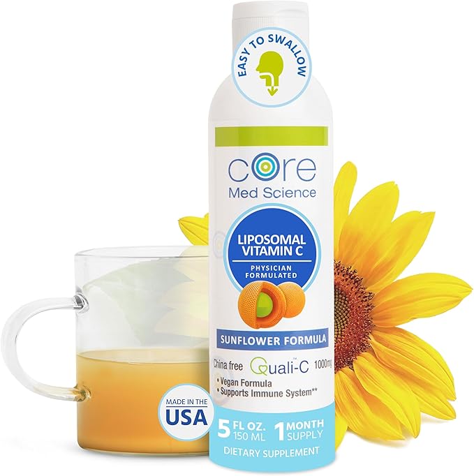 Core Med Science Liposomal Vitamin C 1000mg Liquid - Sunflower Formula, 5 Fl Oz - Natural Liposomal Vitamin C Non-GMO Supplement - Immune System Booster for Adults - Supports Collagen Formation