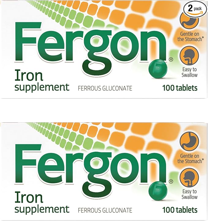 Fergon High Potency Iron Supplement Tablets, 100 Count, Pack of 2