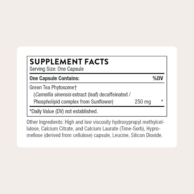 THORNE - Green Tea Phytosome - Provides Antioxidant Support, Liver Protection & Thermogenesis and Metabolic Benefits* - Caffeine-Free - Third-Party Certified - Gluten, Dairy & Soy-Free - 60 Capsules