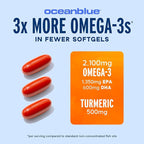 Oceanblue 2100 Triple Strength Omega-3 Fish Oil with Turmeric | Burpless Omega 3 Combo Supplement with Curcumin EPA DHA DPA | Heart and Joint Support | 60 Softgels | 2 Pack | 120 Total Softgels