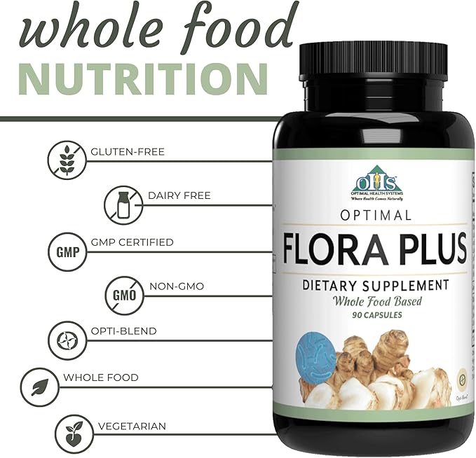 Optimal Health Systems Flora Plus | Ultimate Intestinal & Digestion Health | 9 Patented Probiotics + Artichoke + Opti-Blend System | 90 Capsules