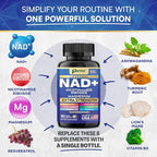 NAD+ Supplement with Liposomal NAD+, Nicotinamide Riboside, Magnesium, Vitamin B3 & B12, Resveratrol, Turmeric, Ashwagandha, Lion’s Mane,10-in-1 Extra Strength (2 Pack)