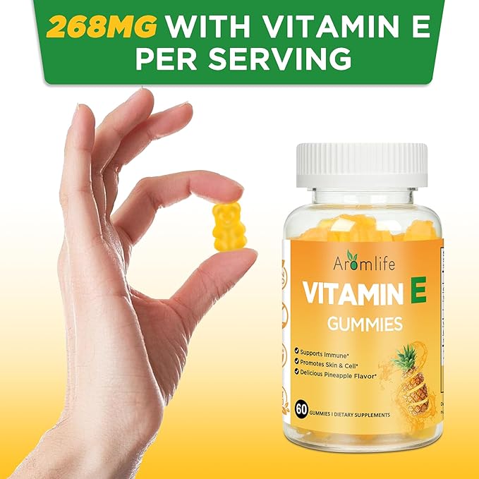 Vitamin E 400 IU Gummies for Immune, 268mg Per Serving Vitamin E Gummies for Women and Men Skin Glow & Cell Wellness, 60 Count Pineapple Flavor Sugar-Free Gluten-Free