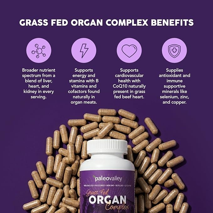 Paleovalley Grass Fed Beef Organ Complex - Freeze-Dried Beef Liver, Heart, and Kidney Blend, 1 Bottle