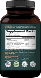 NatureBell L-Lysine 1,000mg Capsules + Quercetin 250mg with Vitamin C and Zinc, 240 Count | Free Form Amino Acids, L Lysine Complex | Immune Support, Lip & Skin Health Supplement