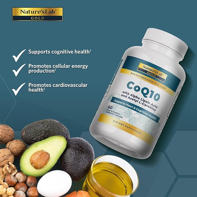 Nature's Lab Gold 2 Pack CoQ10 200mg + Alpha Lipoic Acid 300mg + Acetyl L-Carnitine HCl 500mg - Alcar and ALA Supplement - 120 Capsules (2)