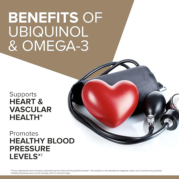 Qunol Plus Ubiquinol CoQ10 100mg with Omega 3 Fish Oil 250mg,Extra Strength Antioxidant Supplement,90 Count (Pack of 2)