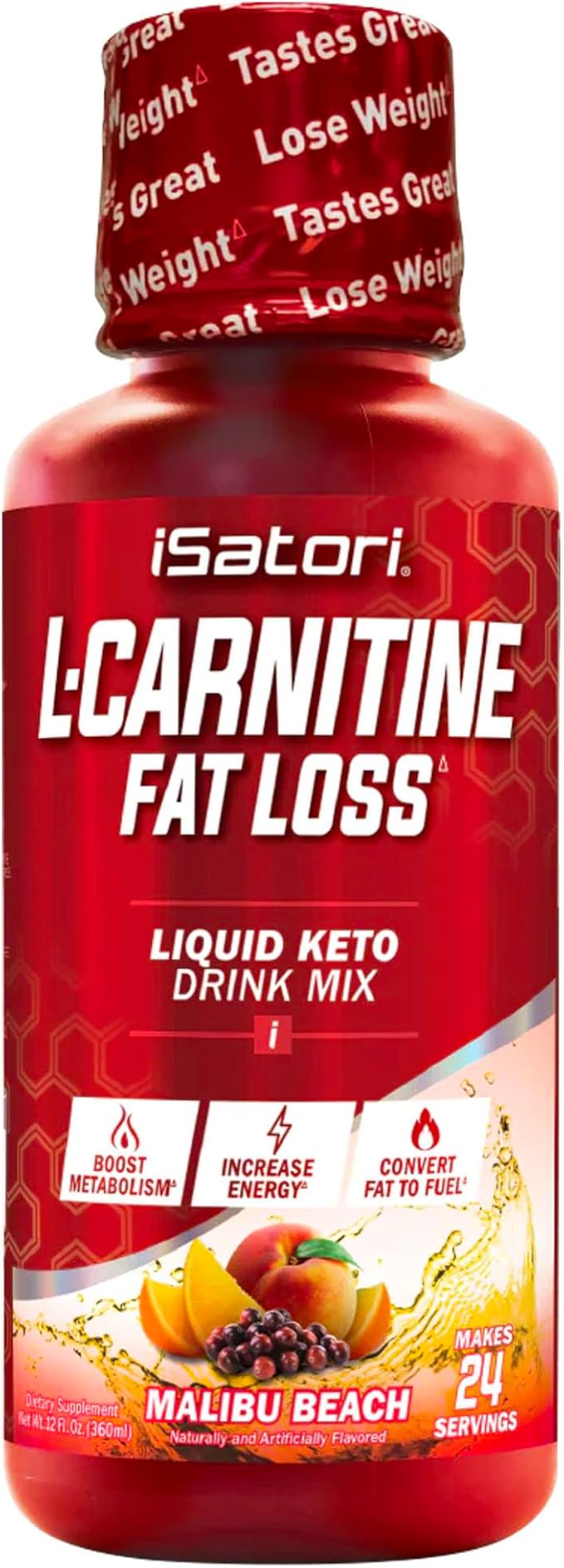iSatori L-Carnitine 1500, Triple-Blend Liquid L Carnitine Supplement, with Acetyl & Tartrate, Stimulant Free Energy, Low Calories, Sugar or Gluten, Keto-Friendly, Malibu Beach Flavor (24 Servings)