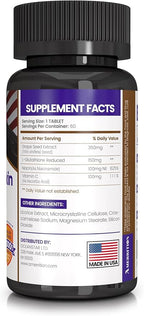 Skin Whitening Supplement Infused with Grape Seed Extract, Glutathione, Vitamin B3, and Vitamin C - 60 Tablet