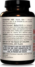 Jarrow Formulas Maximum Strength Methyl B-12 5000 mcg, Dietary Supplement for Cellular Energy Production and Brain Health Support, 60 Cherry-Flavored Chewable Tablets, 60 Day Supply, Pack of 12