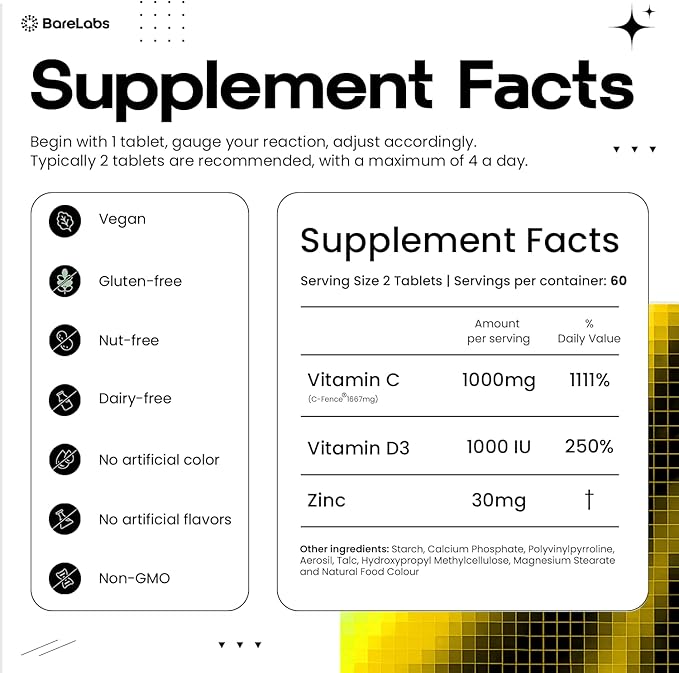 Time Release Vitamin C 1000 mg + Vitamin D3 1000 IU + Zinc 30 mg | Immune Support & Collagen Boost | Non-GMO, All-Day Antioxidant | 120 Tablets Super C
