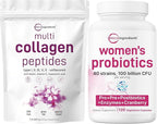 Micro Ingredients 8-in-1 Multi Collagen Powder & Women’s Probiotics 100 Billion CFU Veggie Capsules | 2 Pack | Hydrolyzed Peptides + Hyaluronic Acid & Vitamin C | 40 Strains + Cranberry & D-Mannose