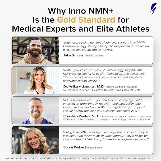 InnoSupps Inno NMN+ Supplement 500mg with NAD+ for Brain Function, Anti Aging & Cell Regeneration, Supports Cellular Energy, Muscle & Heart Health, w/Resveratrol, Niacin, & Vitamin C - 90 Servings