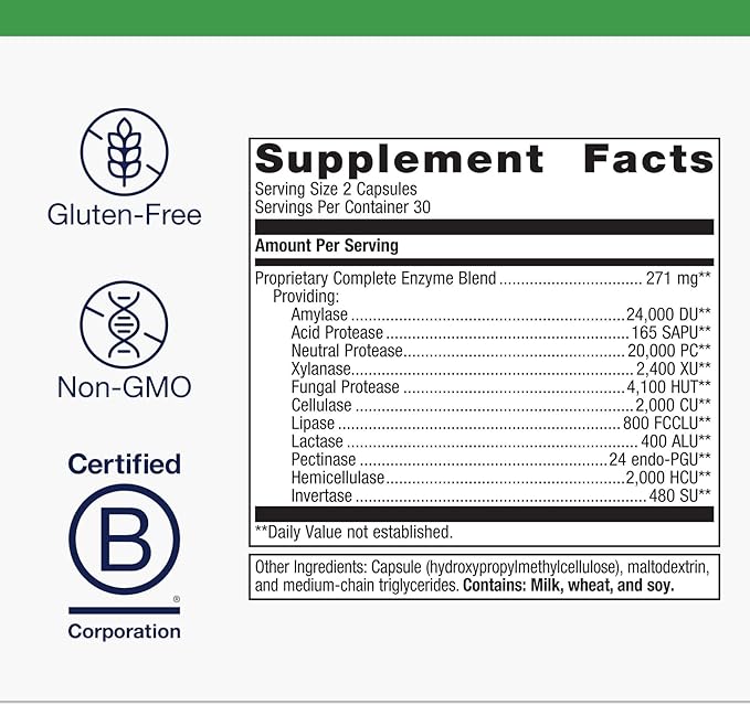 Metagenics SpectraZyme Enzyme Complex - Plant-Based Digestive Enzymes for Protein, Fat & Carbohydrate Breakdown - Supports Indigestion, Bloating & Colon Health* - Gluten-Free, Vegan - 60 Capsules