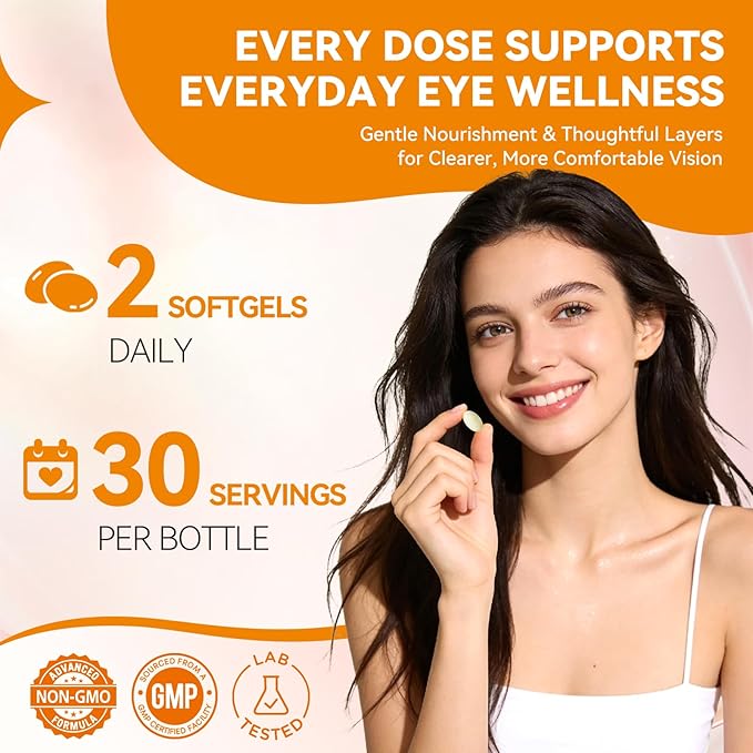 Eye Health Supplements for Macular Support, Lutein 20mg + Zeaxanthin 10mg with Bilberry, Vitamins C, E & Zinc, Macular & Vision Support for Adults & Seniors, Non-GMO, Gluten Free, 60 Softgels
