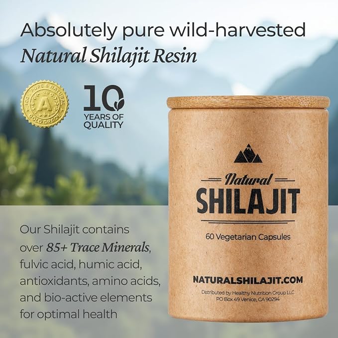 NATURAL SHILAJIT Capsules (2 Months Supply) - 60 Count - Shilajit for Men & Women with Fulvic Acid & Trace Minerals, Plant Based Nutrients for Energy, Immune Support & Vitality