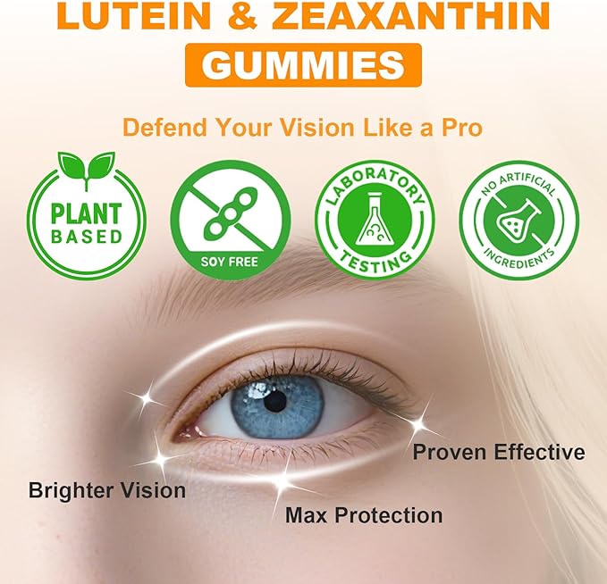 Sugar Free Lutein Gummies 25mg, Lutein and Zeaxanthin Supplements for Eye Health, 13-in-1 Eye Care Formula with Omega-3 Saffron&Vitamins-Vision Health, Eye Strain, Dry Eyes, Vegan Orange Flavor 60 Cts