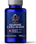 Marine Collagen Peptides Capsules with Hyaluronic Acid, Coenzyme Q10, Vitamin C - Preserve Beauty and Youth - Promote Firm Skin, Strong Nails&Hair, Healthy Joints, 90 Capsules, 1 Month Supply