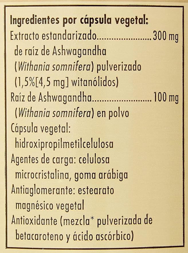 Solgar Ashwagandha Root Extract - 60 Vegetable Capsules - Standardized Full Potency (SFP) - Non-GMO, Vegan, Gluten & Dairy Free, Kosher - 60 Servings
