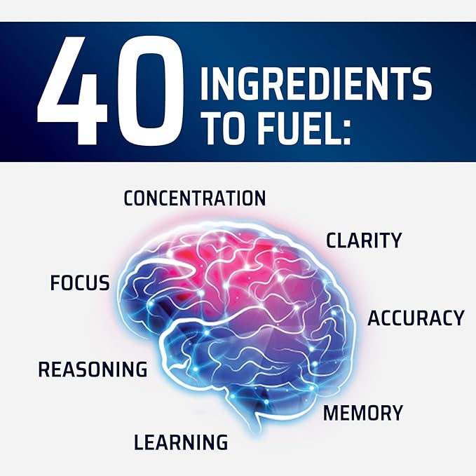 Brain Memory Supplement Pills - 3X Strength Nootropics for Concentration, Clarity & Focus Support - Brain Health Cognitive Vitamins with Bacopa, Phosphatidylserine & DMAE, Brain Booster - 60 Capsules