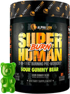ALPHA LION Superhuman Burn, 2 in 1 Metabolism Booster Pre Workout and Men's Thermogenic Fat Burner, Sour Gummy Bear (Hulk Juice), Package Varies