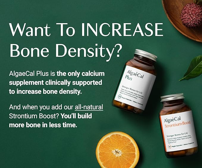 ALGAECAL Bone Builder Pack - Plant Based Calcium Supplement & Strontium - Organic Calcium 750mg with Vitamin D3 1600 IU, Vitamin K2, Magnesium, 16 Nutrients for Bone Health & Density (1-Month Supply)