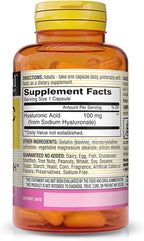 MASON NATURAL Hyaluronic Acid 100 mg - Healthier Hair, Strong Nails and Hydrated Skin, Anti Aging Formula, 30 Capsules