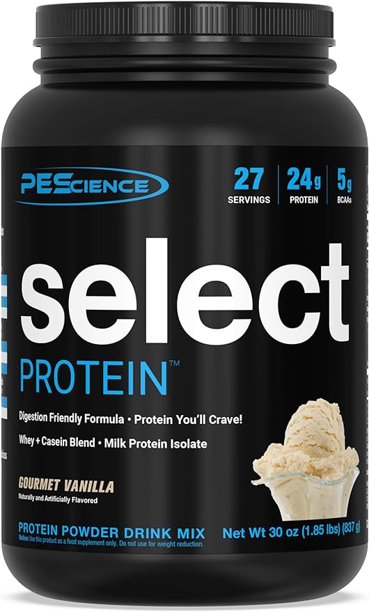 PEScience Select Protein Powder, Whey and Casein Blend, Lean Protein Powder for Women and Men, Low Calorie, Low Carb, Keto Friendly, Gluten Free, Gourmet Vanilla - 27 Servings