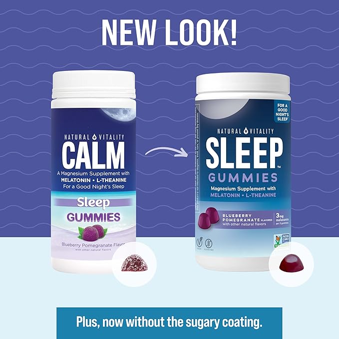 Natural Vitality Sleep Gummies, Magnesium Supplement with Melatonin and L-Theanine, Vegan, Gluten Free, Helps the Body Ease Into Sleep, Blueberry Pomegranate, 120 Count (Pack of 2)
