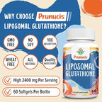 2400MG Liposomal Glutathione, with Vitamin C, Milk Thistle & Alpha-Lipoic Acid, Master Antioxidants, Pure Reduced L-Glutathione - Immune System, Cell Repair, Energy, High Absorption, 60 Softgels