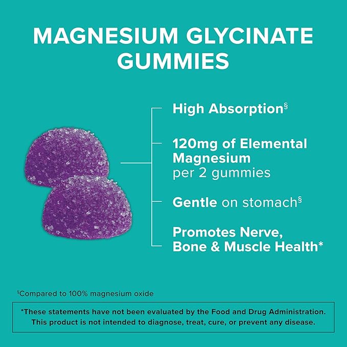 Qunol Magnesium Glycinate Gummies, 120mg of Magnesium Glycinate, High Absorption, Mixed Berry, 90 Count (Pack of 1)