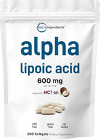Micro Ingredients Alpha Lipoic Acid 600mg with MCT Oil, 300 Softgels | ALA Supplement for Liver, Antioxidants, Nerve, Cardiovascular Health Support | Non-GMO, Gluten-Free, Soy-Free